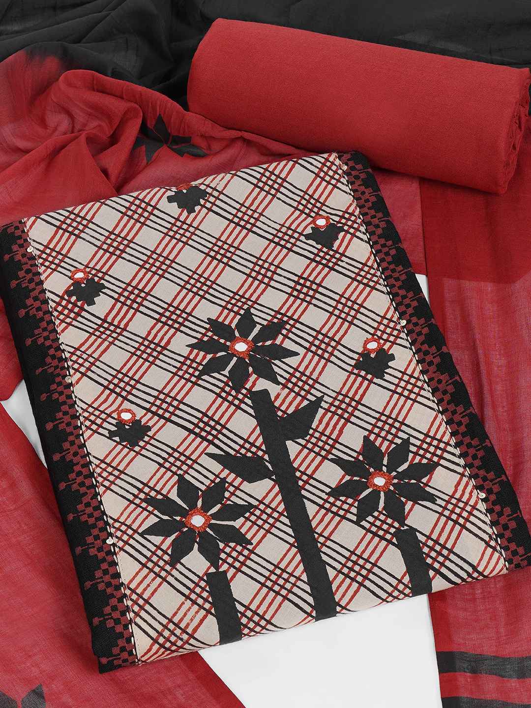 Printed dress material with Contrast Yoke and Dual-Tone Dupatta.(Black)