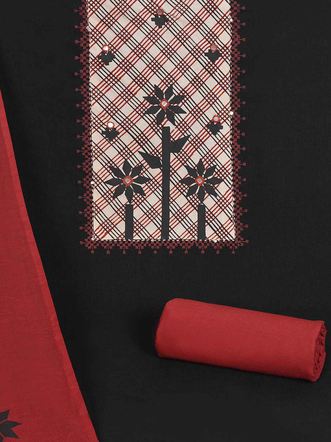 Printed dress material with Contrast Yoke and Dual-Tone Dupatta.(Black)