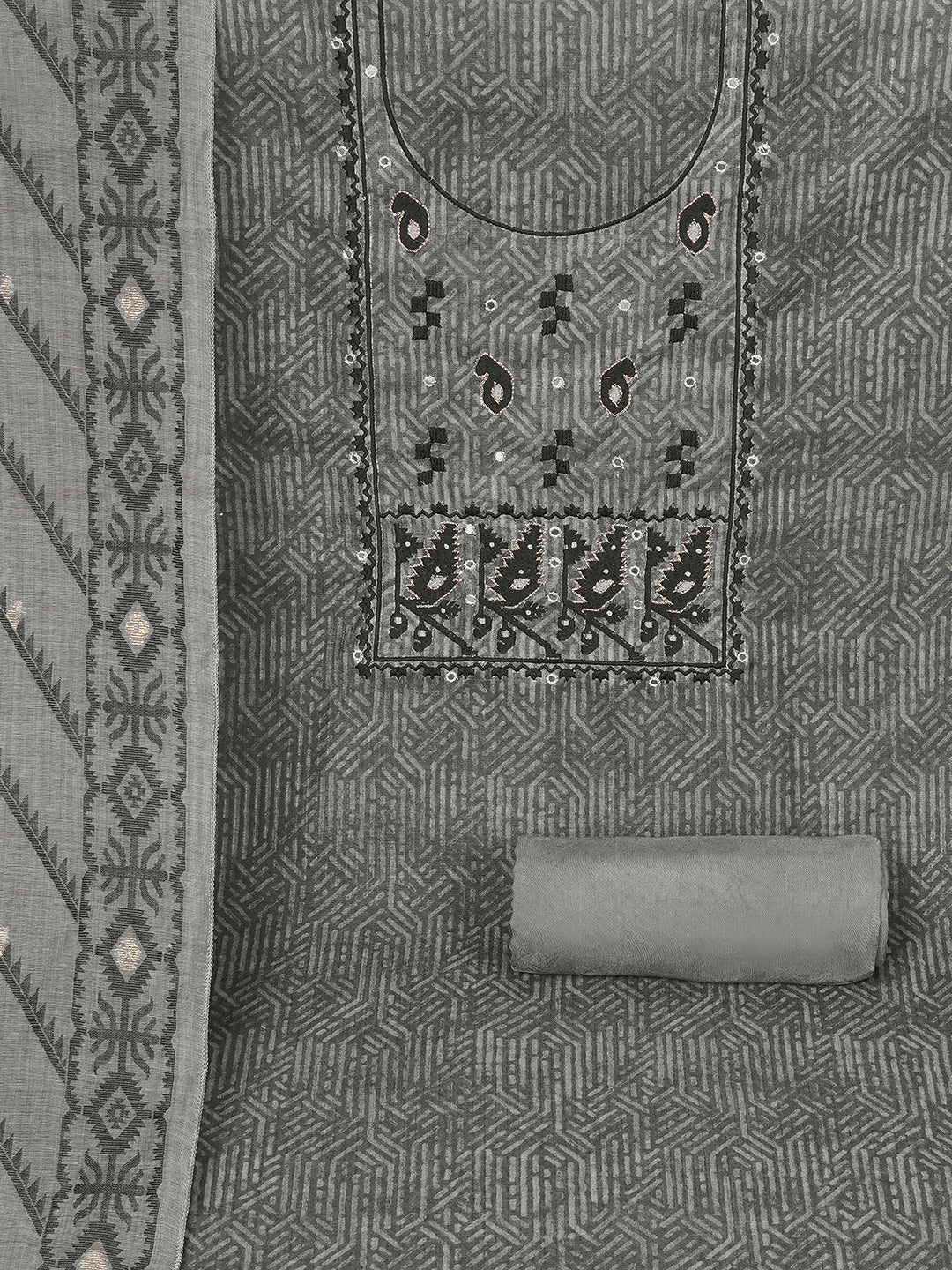 Elegant unstitched dress material in premium Chanderi fabric with ethnic motifs and handwork accents.