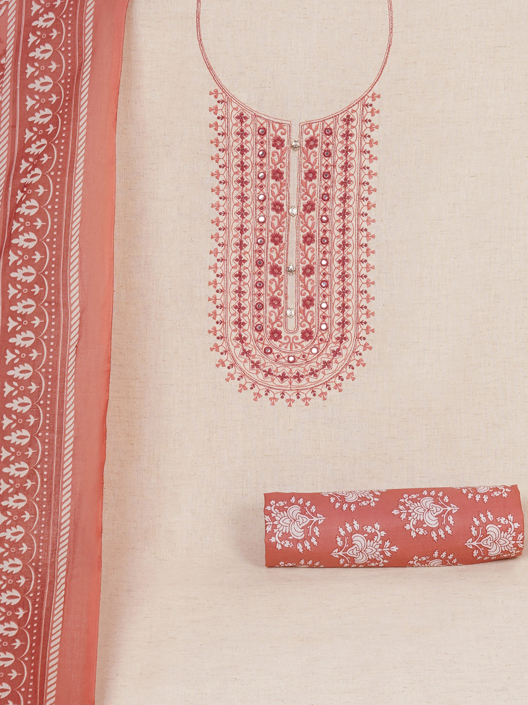 Cotton Flex Embroidered dress material with Printed Bottom & printed dupatta.