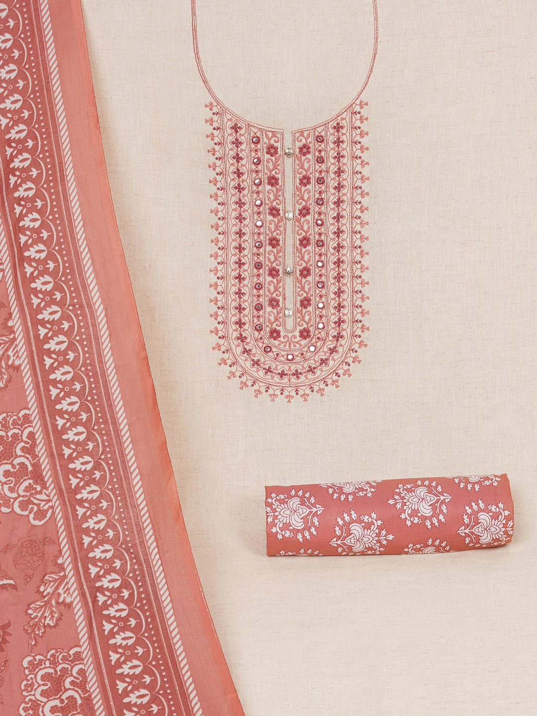 Cotton Flex Embroidered dress material with Printed Bottom & printed dupatta.