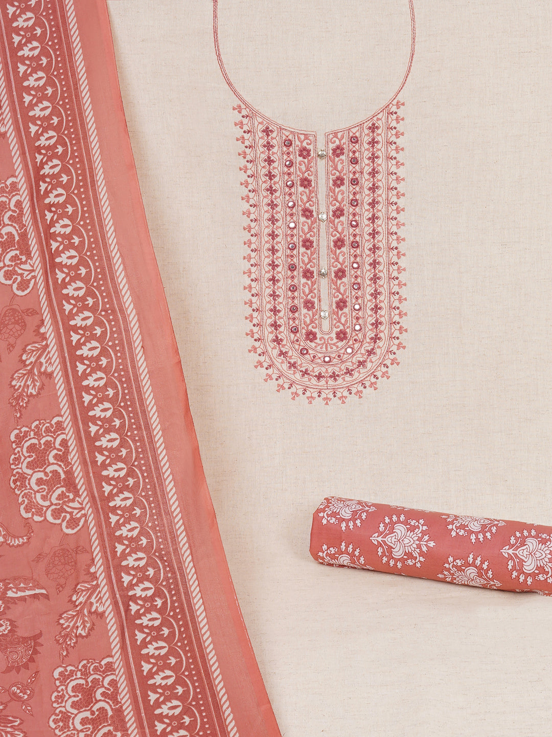 Cotton Flex Embroidered dress material with Printed Bottom & printed dupatta.