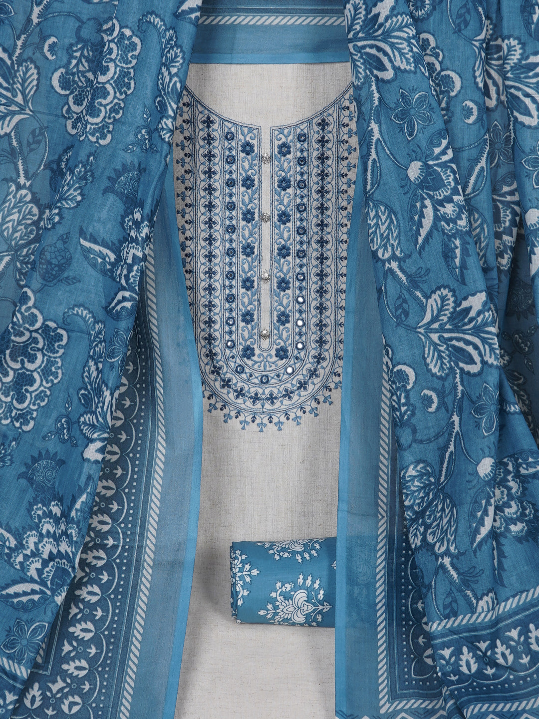 Cotton Flex Embroidered dress material with Printed Bottom & printed dupatta.