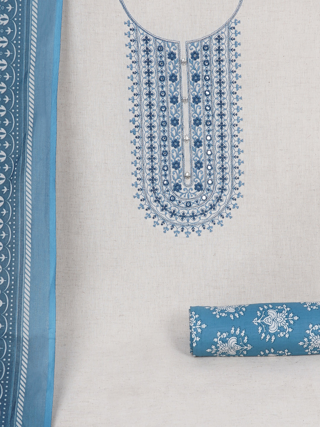 Cotton Flex Embroidered dress material with Printed Bottom & printed dupatta.