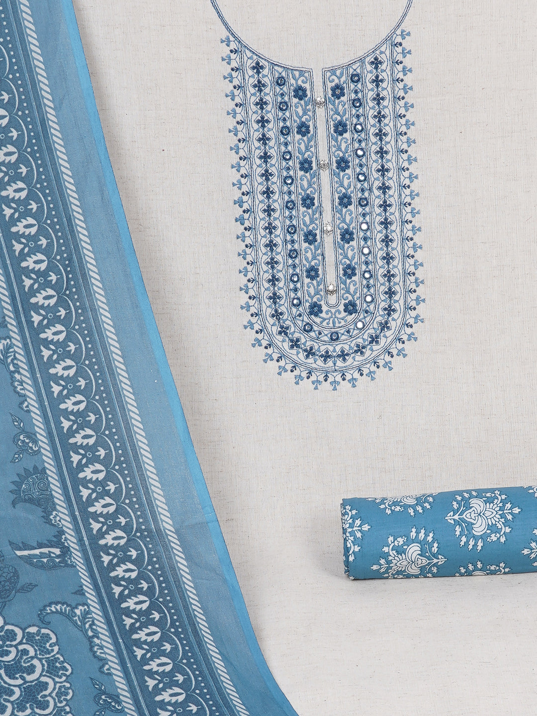 Cotton Flex Embroidered dress material with Printed Bottom & printed dupatta.