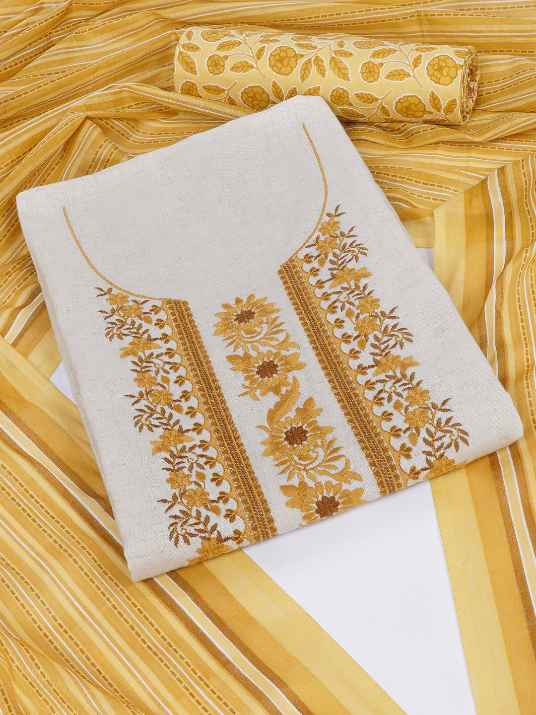 Cotton Flex Embroidered dress material with Printed Bottom & printed dupatta.