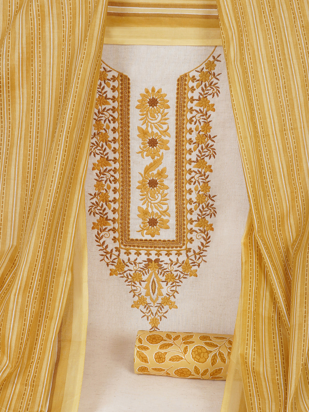 Cotton Flex Embroidered dress material with Printed Bottom & printed dupatta.