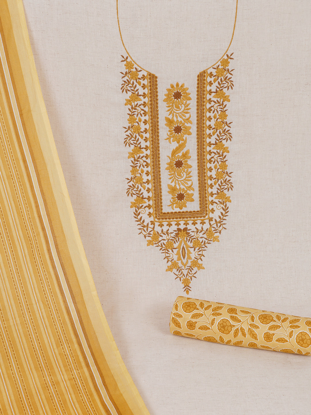 Cotton Flex Embroidered dress material with Printed Bottom & printed dupatta.