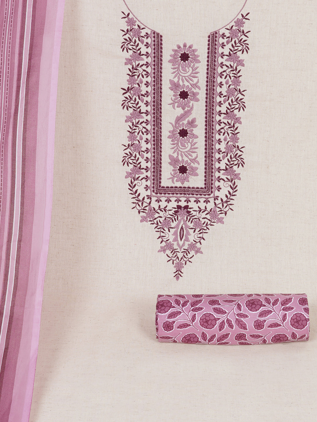 Cotton Flex Embroidered dress material with Printed Bottom & printed dupatta.