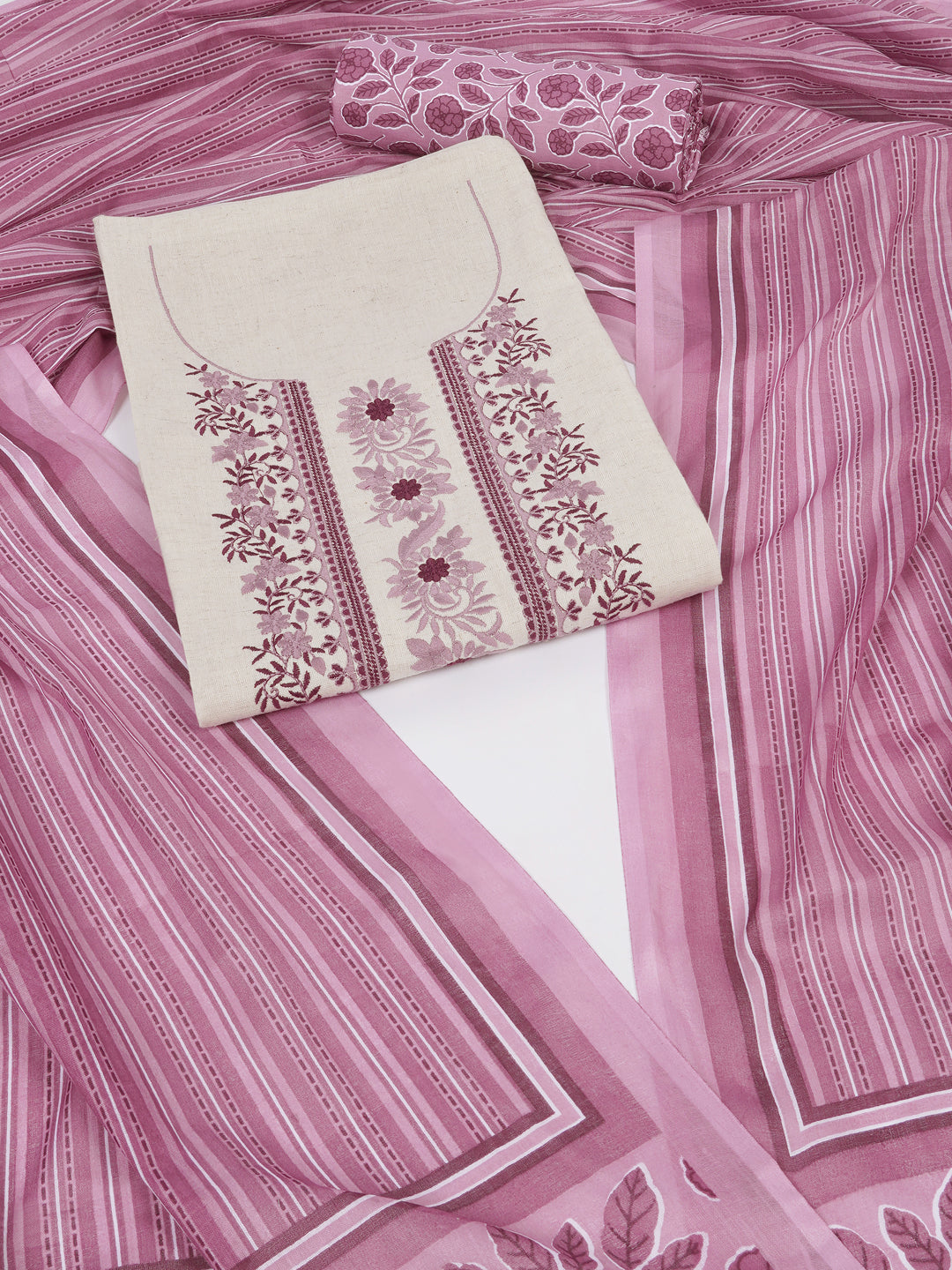 Cotton Flex Embroidered dress material with Printed Bottom & printed dupatta.