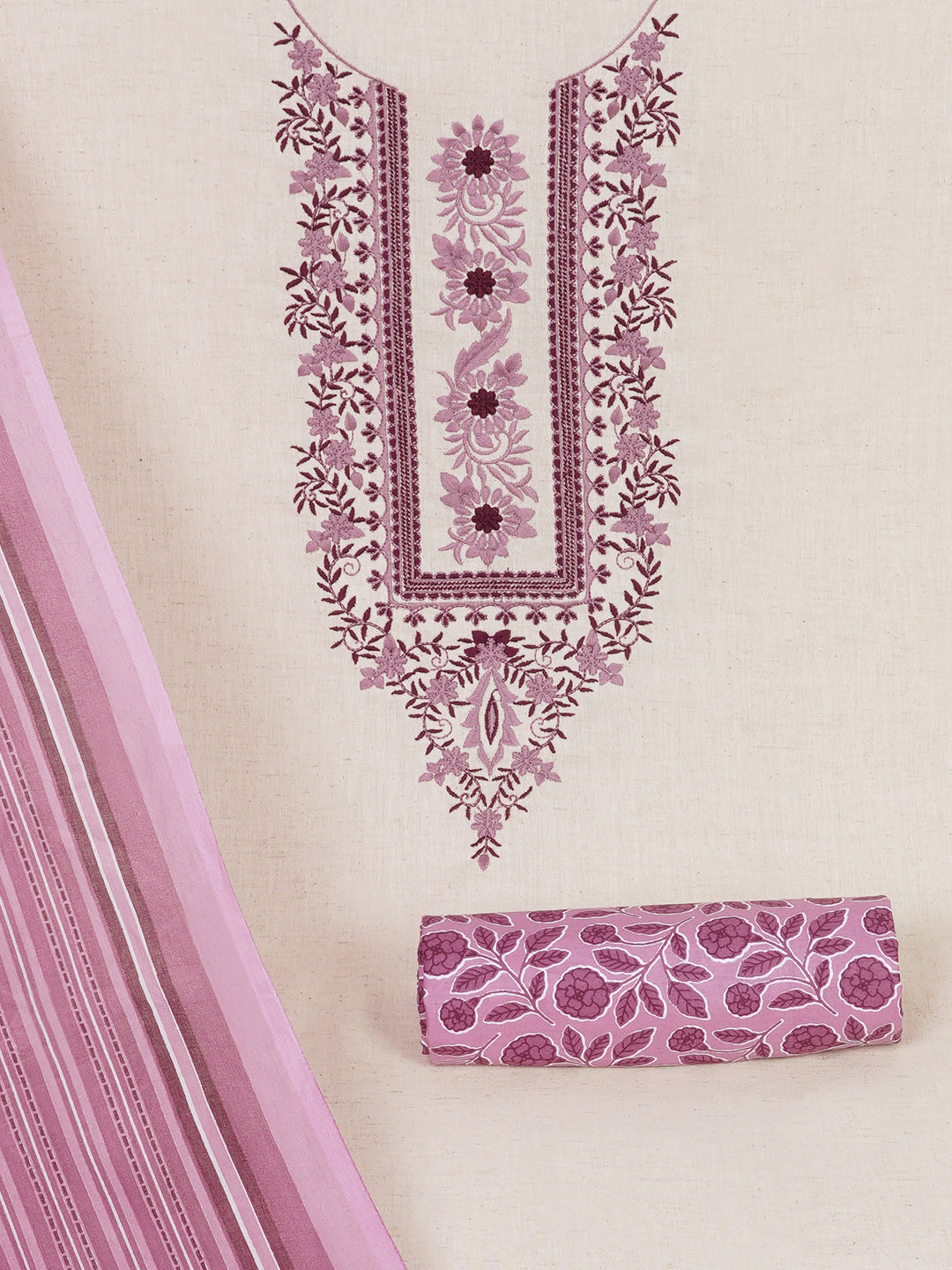 Cotton Flex Embroidered dress material with Printed Bottom & printed dupatta.