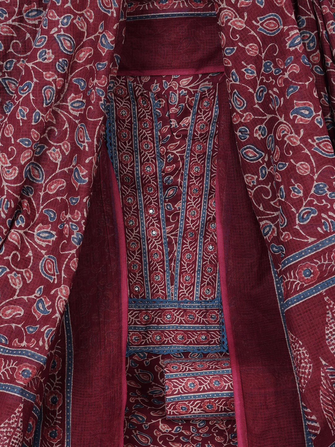 Printed Cotton dress material with Lace Yoke, Kota Dupatta & printed dupatta.