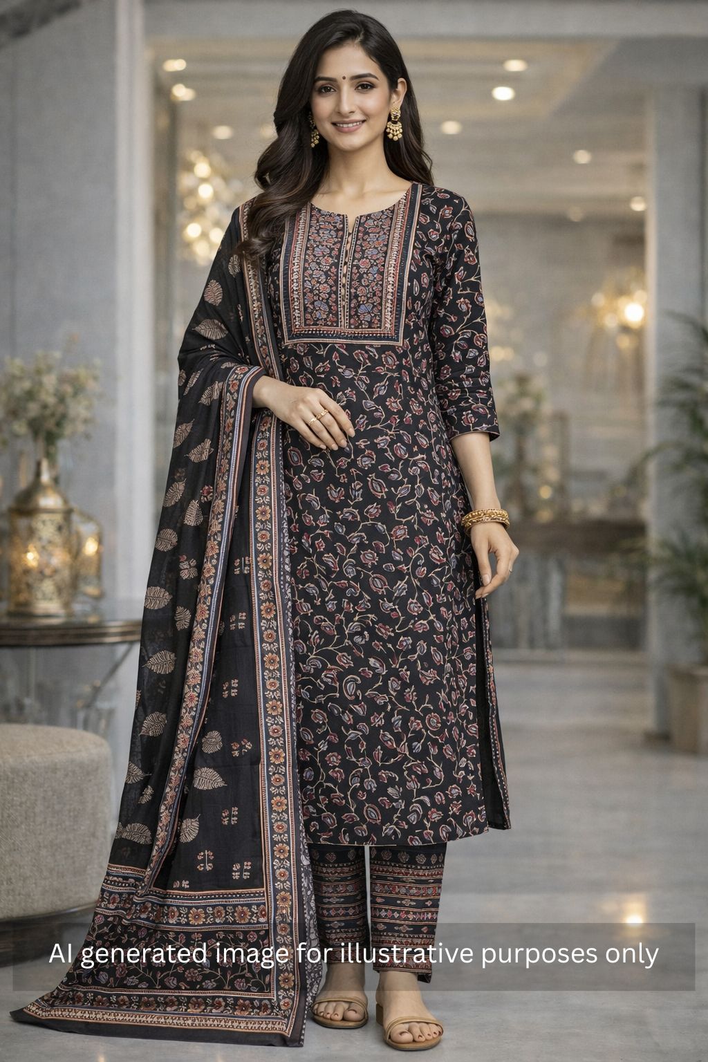 Printed Cotton dress material with Lace Yoke, Kota Dupatta & printed dupatta.