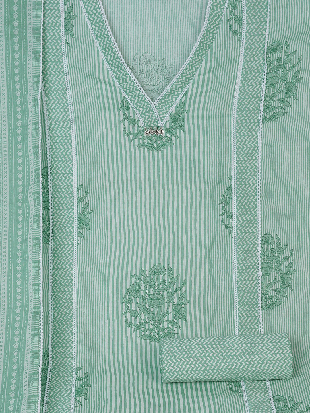 Unstitched Printed 3-Piece Cambric Dress Material with Lace Work Paired with Printed Bottom & printed dupatta.(Green)