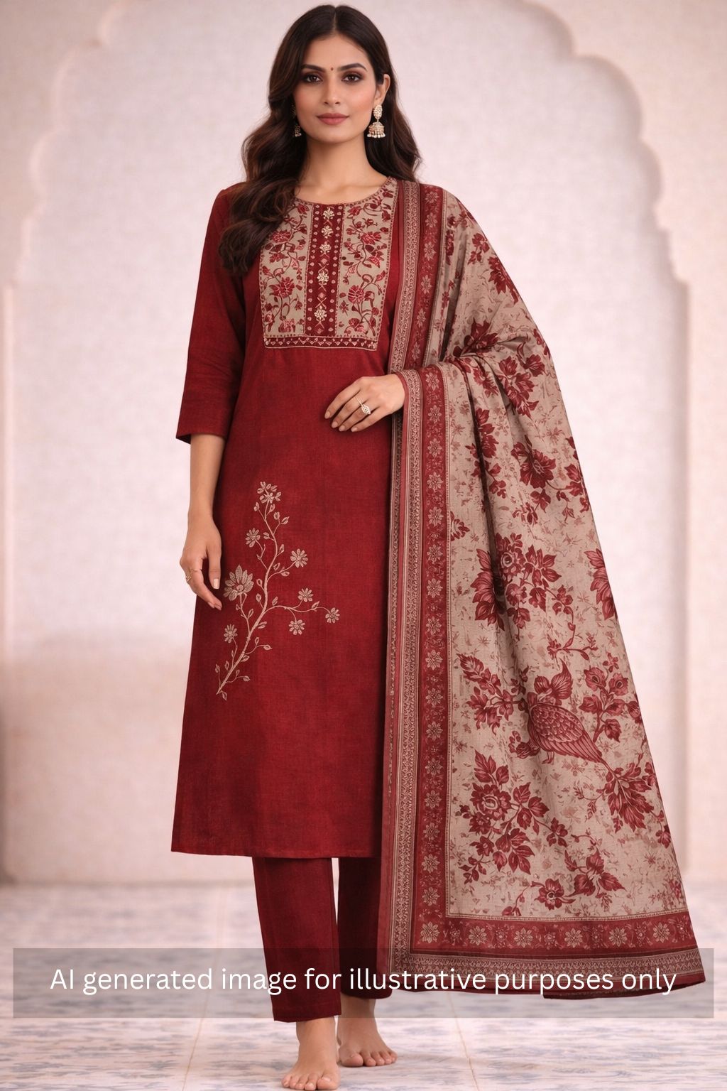 Digitally printed art silk unstitched suit Set with Zardosi Work.
