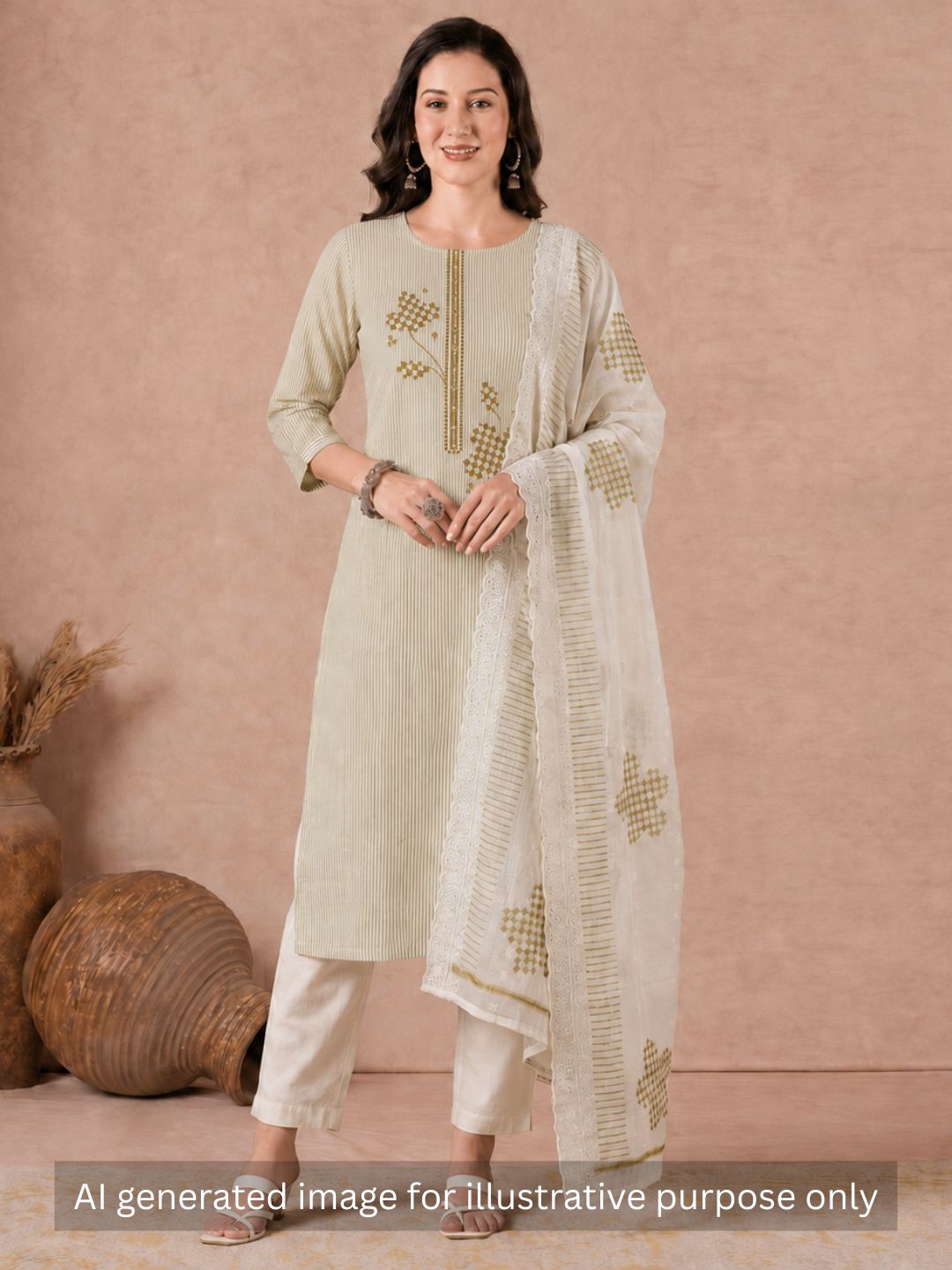 Unstitched Cotton Dress Material with Mirror Work paired with Plain Bottom & printed dupatta.(Yellow)