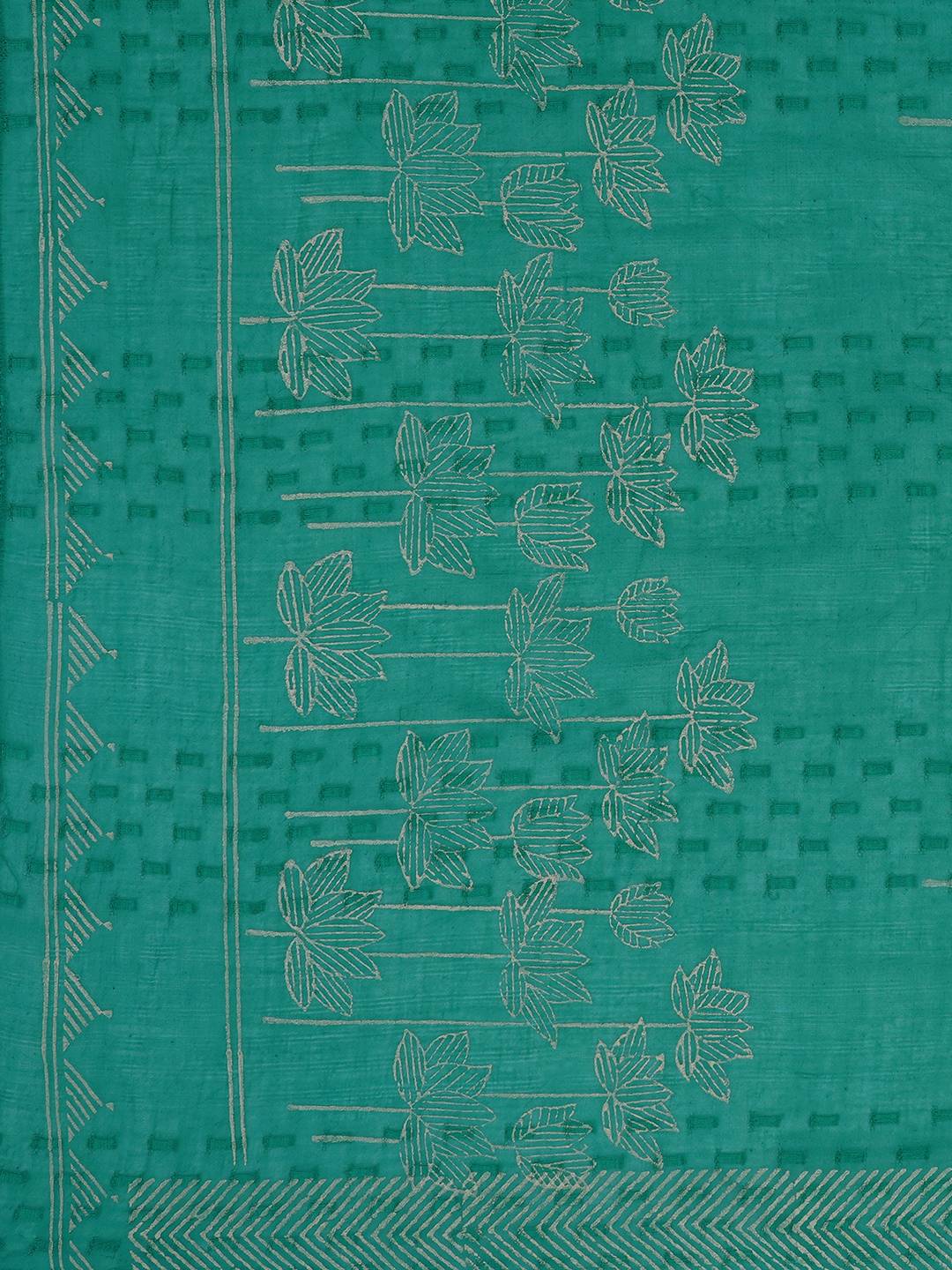 Unstitched Cotton Schiffli Embroidered Suit Set with Solid Bottom & Printed Dupatta.(Green)