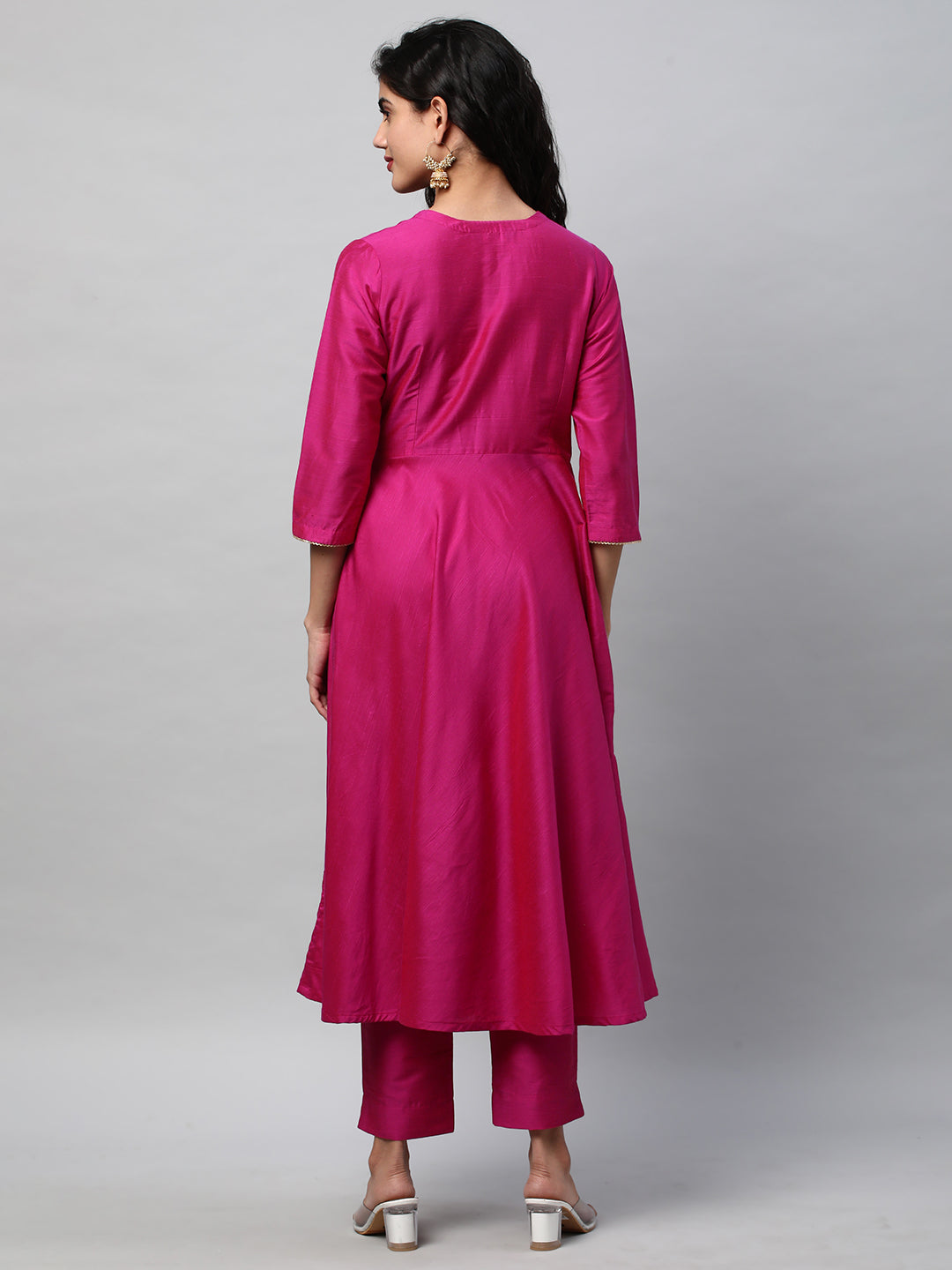 Party Edit- Silk blend kurta with embroidered lace and tassels detail
