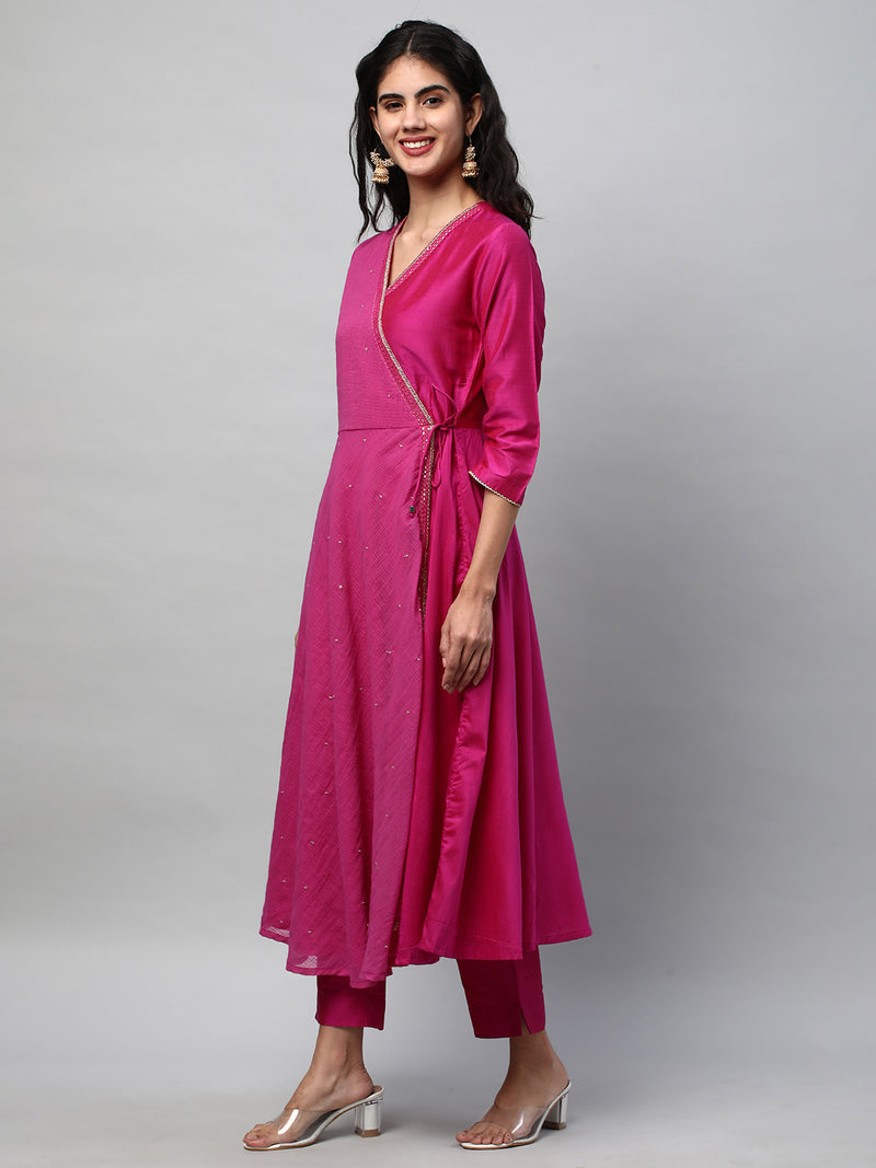 Inaara - Silk blend kurta with embroidered lace and tassels detail