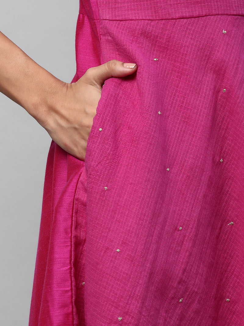 Inaara - Silk blend kurta with embroidered lace and tassels detail