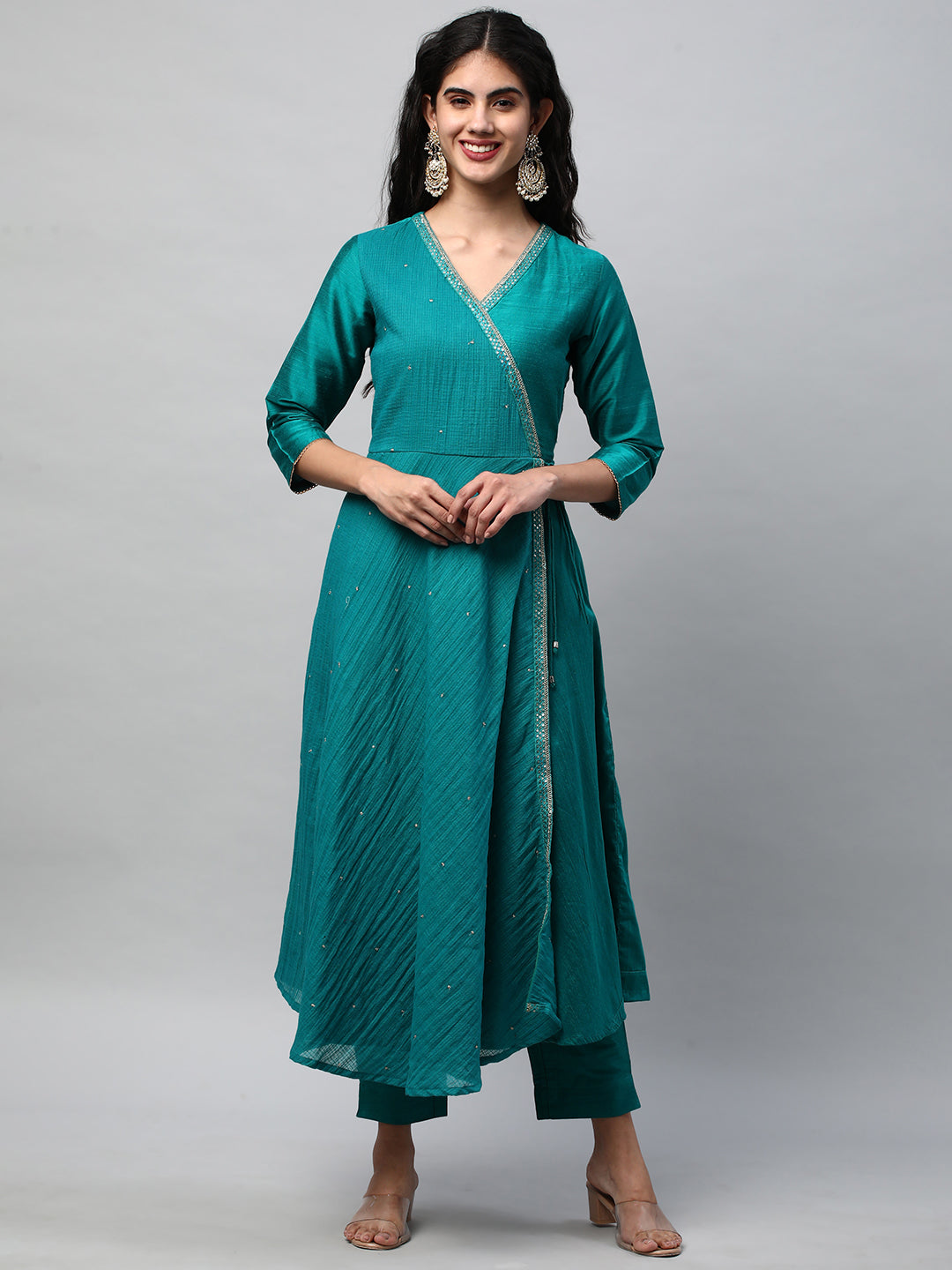 Party Edit - Silk blend kurta with embroidered lace and tassels detail