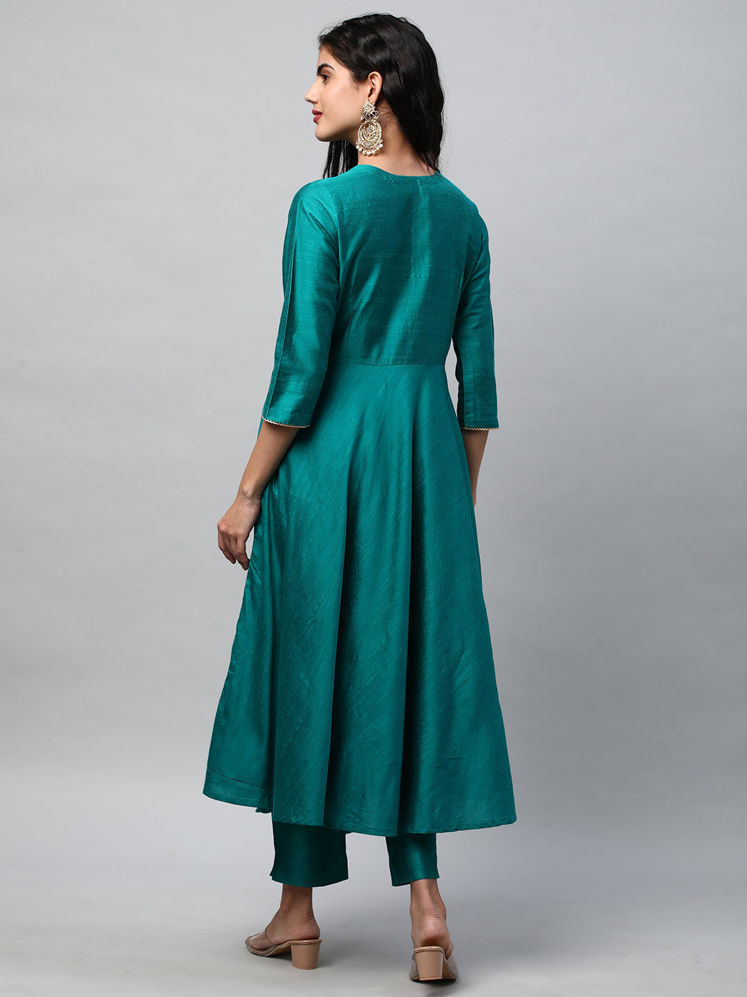 Party Edit - Silk blend kurta with embroidered lace and tassels detail