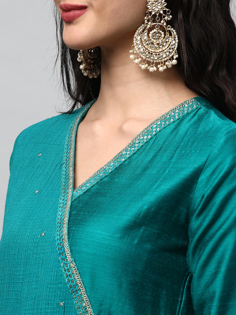 Inaara - Silk blend kurta with embroidered lace and tassels detail