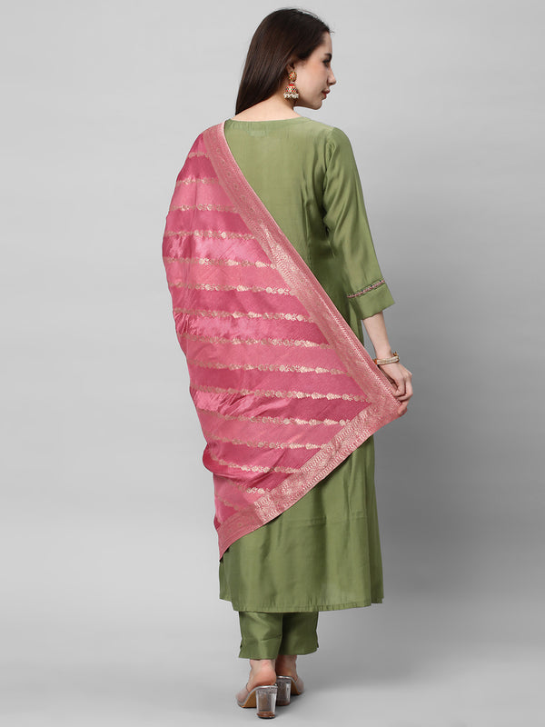 Shaam - A line kurta in silk blend fabric with embroidered A zone and sleeve.