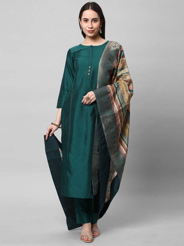 Shaam - A straight kurta with placement placket embroidery paired with bottom & dupatta.