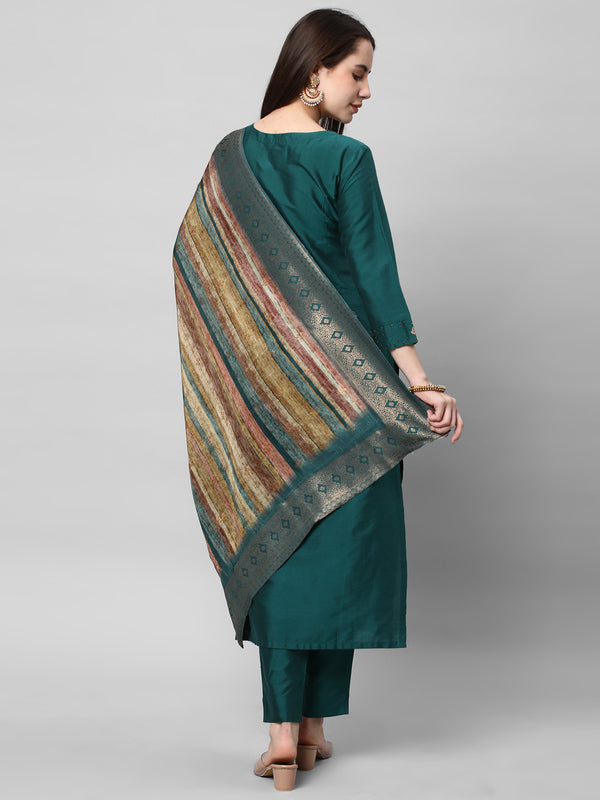 Shaam - A straight kurta with placement placket embroidery paired with bottom & dupatta.