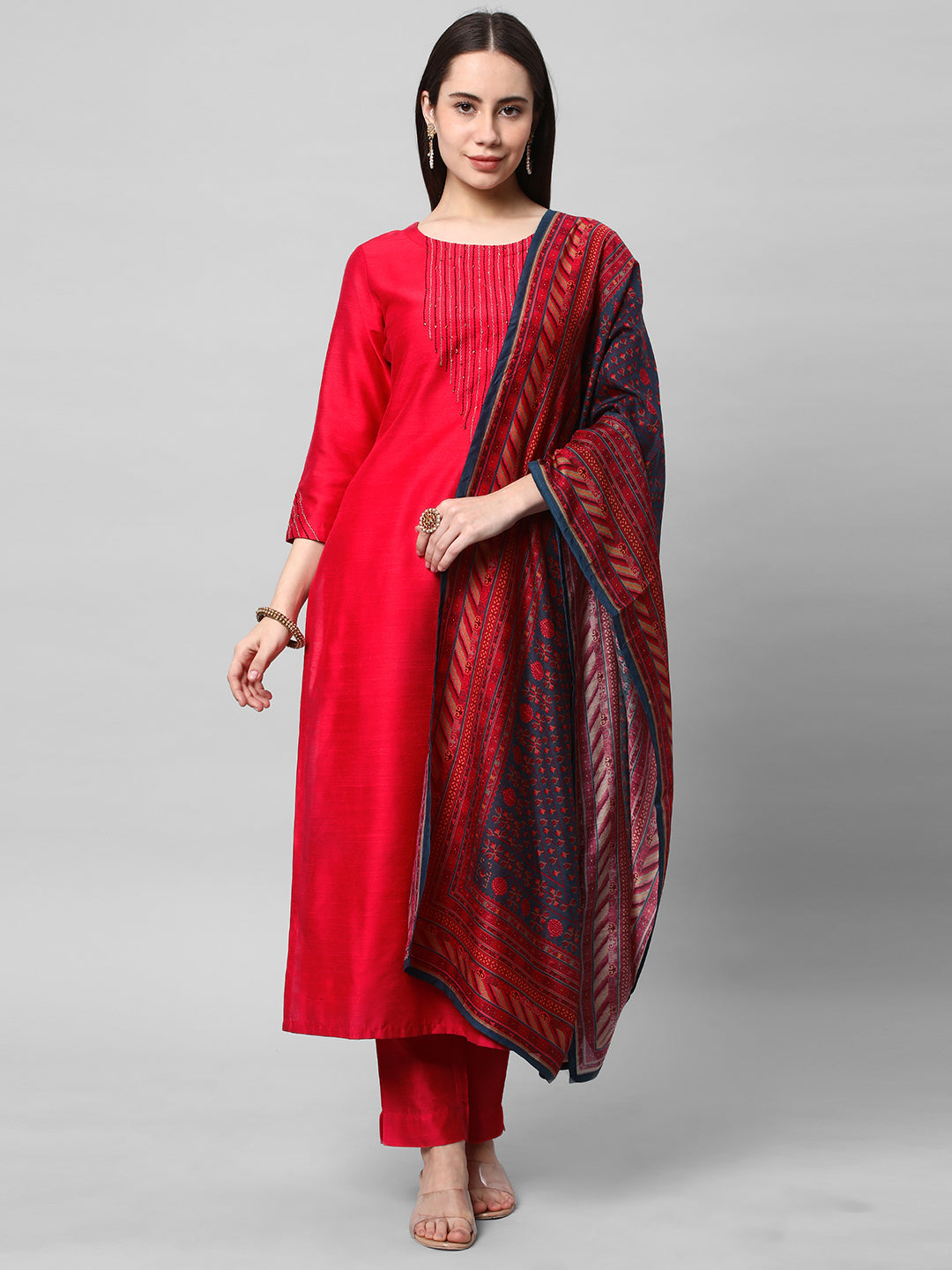 Shaam - A straight kurta set with machine embroidery embellished with ...