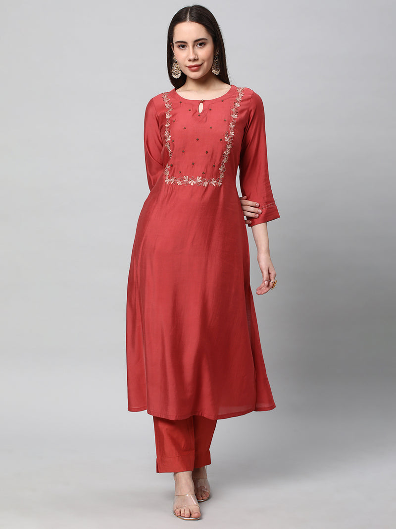 INAARA - Elegant A line kurta with intricate embroidery and beadwork detailing