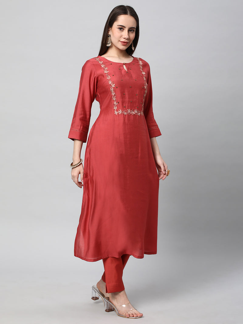 INAARA - Elegant A line kurta with intricate embroidery and beadwork detailing