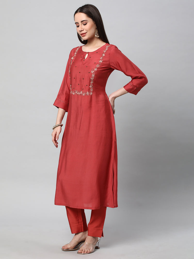 INAARA - Elegant A line kurta with intricate embroidery and beadwork detailing