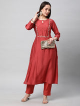 INAARA - Elegant A line kurta with intricate embroidery and beadwork detailing