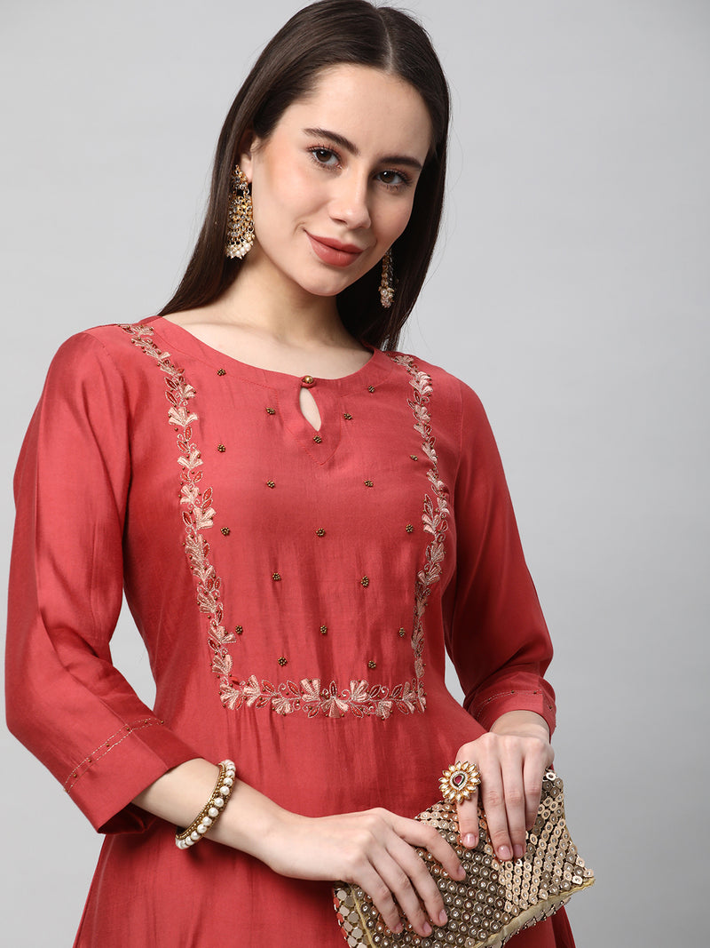 INAARA - Elegant A line kurta with intricate embroidery and beadwork detailing