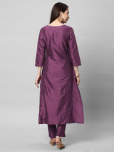 INAARA - Silk blend embroidered kurta in deep purple shade with sequined work.