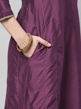 INAARA - Silk blend embroidered kurta in deep purple shade with sequined work.