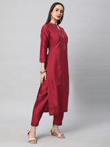 Inaara - Silk blend embroidered straight cut kurta in stunning red shade.