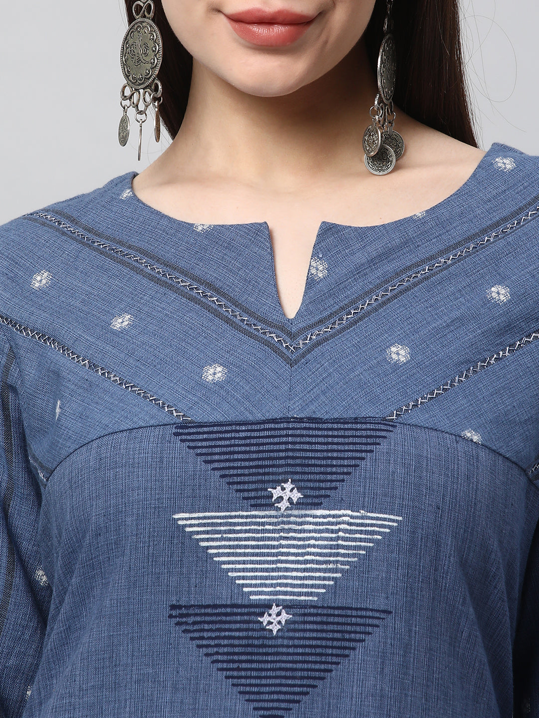 Leher - A line cotton kurta with a woven trim and hand embroidery