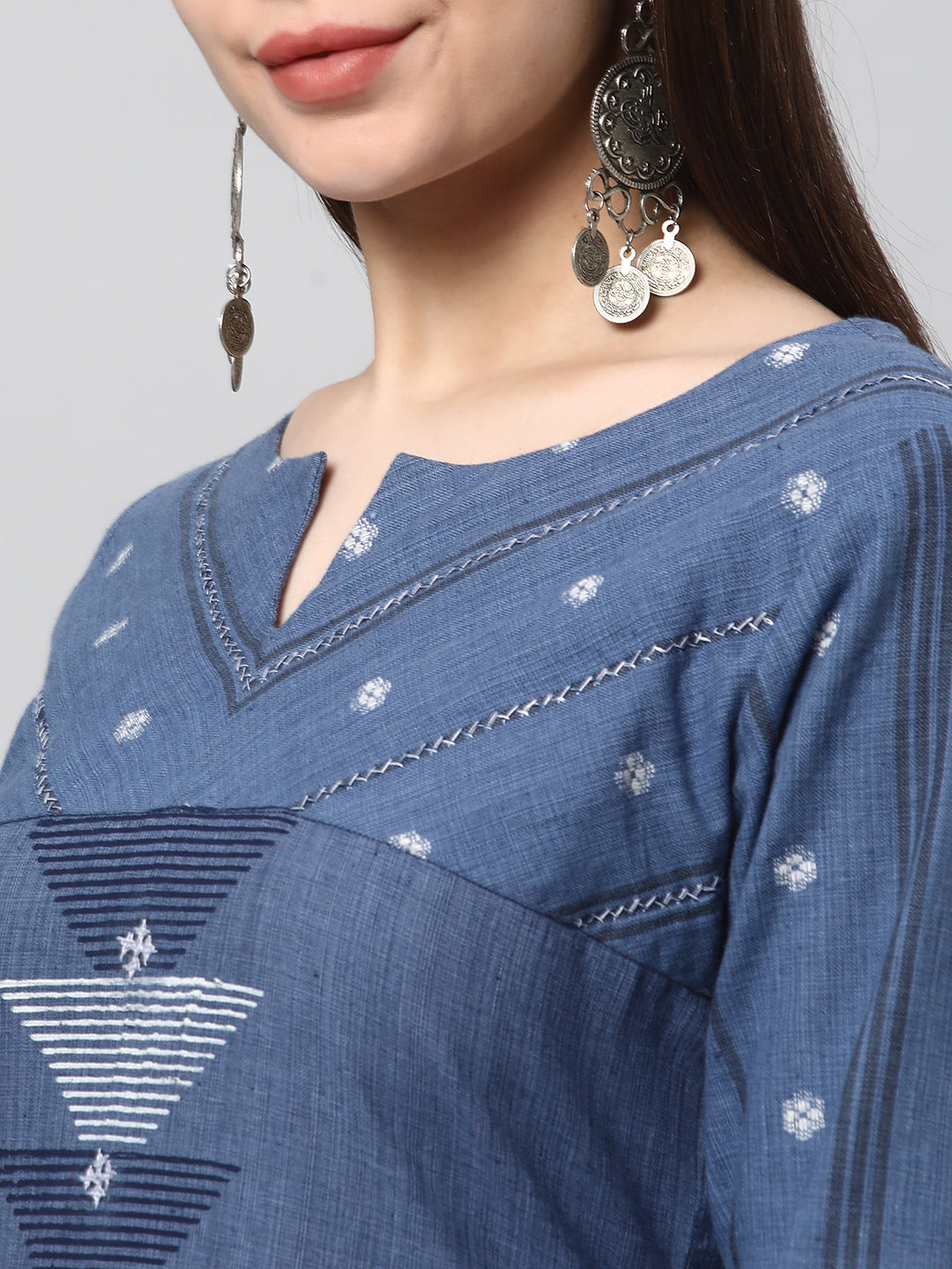 Leher - A line cotton kurta with a woven trim and hand embroidery