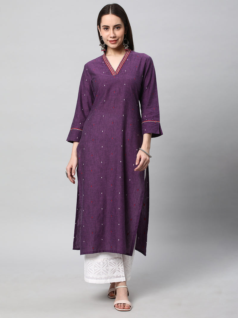 Leher - Woven cotton kurta with embroidery detailing.