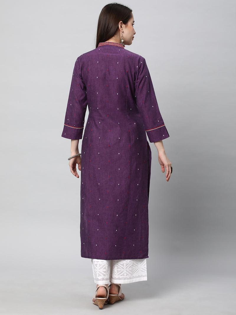 Leher - Woven cotton kurta with embroidery detailing.