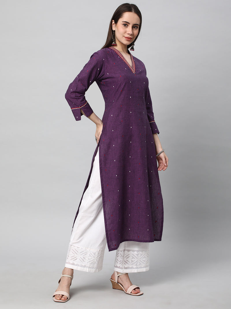 Leher - Woven cotton kurta with embroidery detailing.