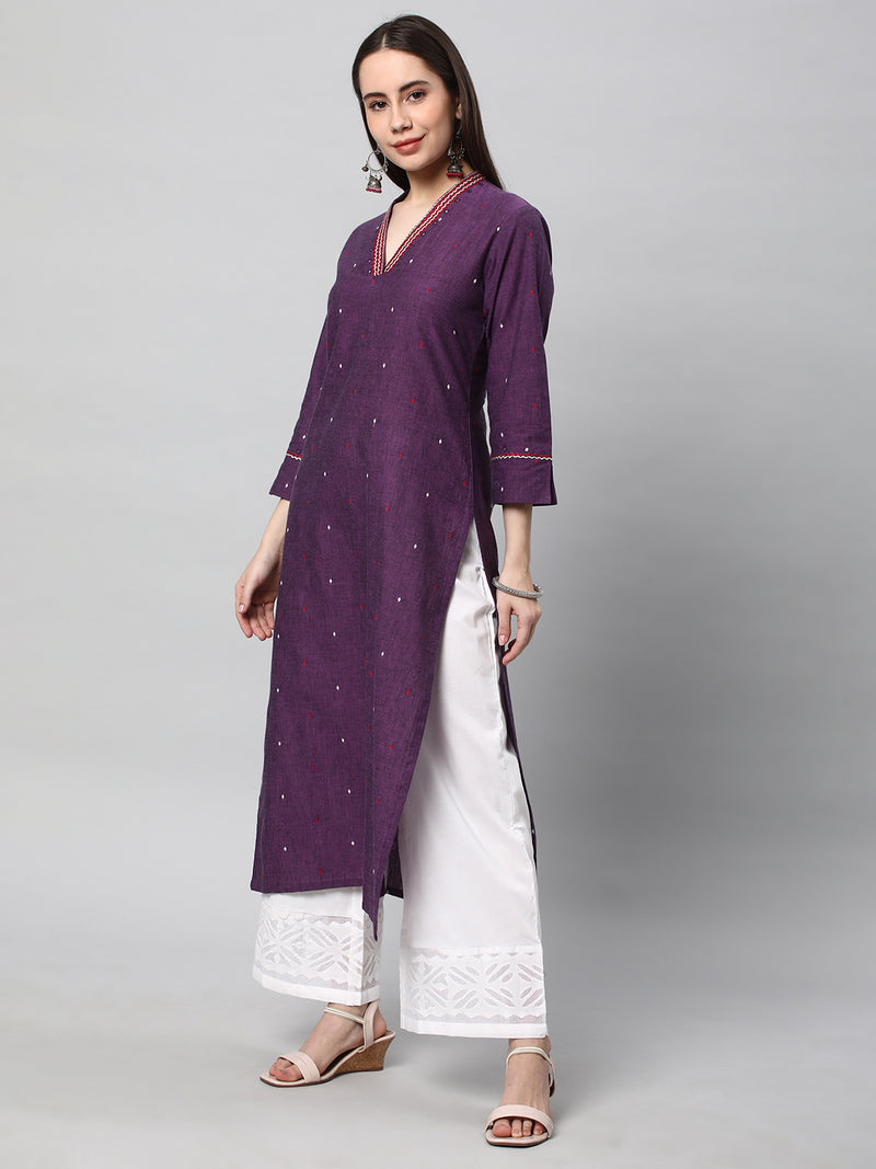 Leher - Woven cotton kurta with embroidery detailing.