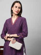 Leher - Woven cotton kurta with embroidery detailing.