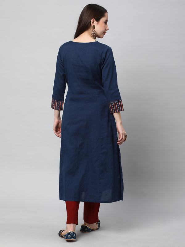 Leher - A line kurta with block print and hand embroidery detail.