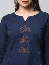 Leher - A line kurta with block print and hand embroidery detail.