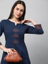 Leher - A line kurta with block print and hand embroidery detail.