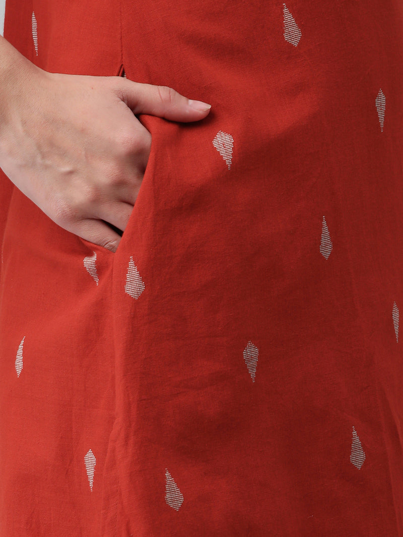 Leher - A line dobby kurta with a printed yoke highlighted with embroidery.